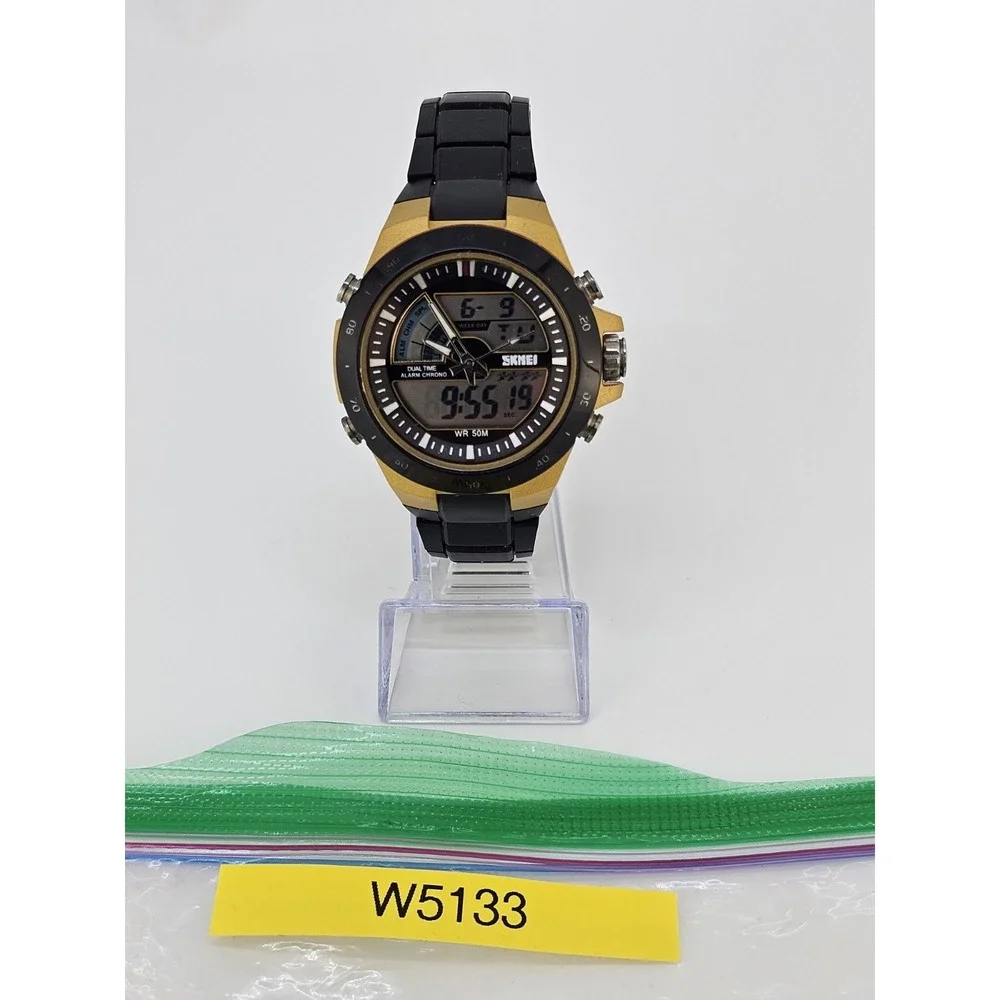 Men's Analog Digital Watch 45MM Day/Date Black Gray Bracelet Band 7